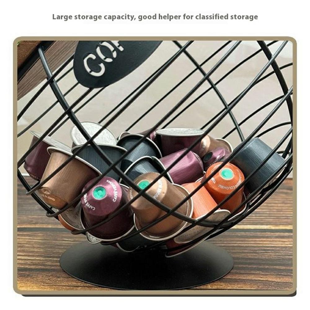 

Oblique Fruit Basket Iron Art Hollow Out Coffee Capsule Snacks Storage Basket,Black/COFFEE Letter Type A