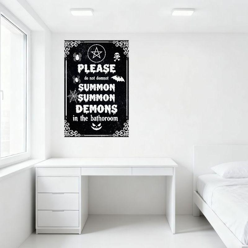 Gothic Halloween Demon Summoning Warning Metal Tin Sign - Pentagram Spiders Bats Jack-o'-Lantern Wall Decor for Home Bar Cafe Ma