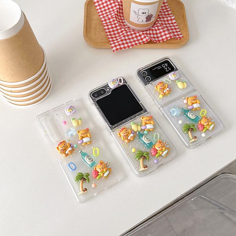 

Cute Bear Small Fresh Style Mobile Phone Case for Samsung Zflip6 Clamshell Folding Screen Zfold5 Hard Shell for Women For Samsung ZFlip3