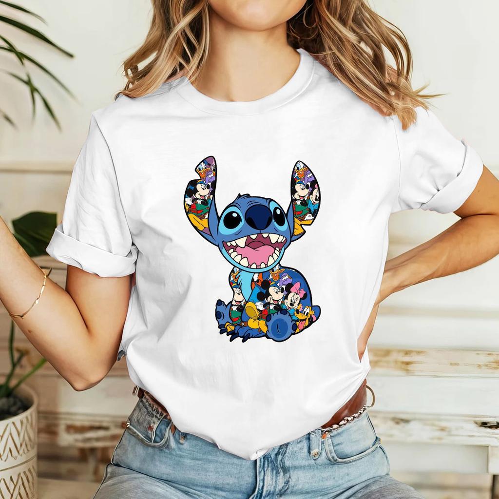 Trendy Harajuku Aesthetic Unisexs Summer Shortsleeved Tshirt Street Style Lilo Stitch Family Clothes Unisex Clothing