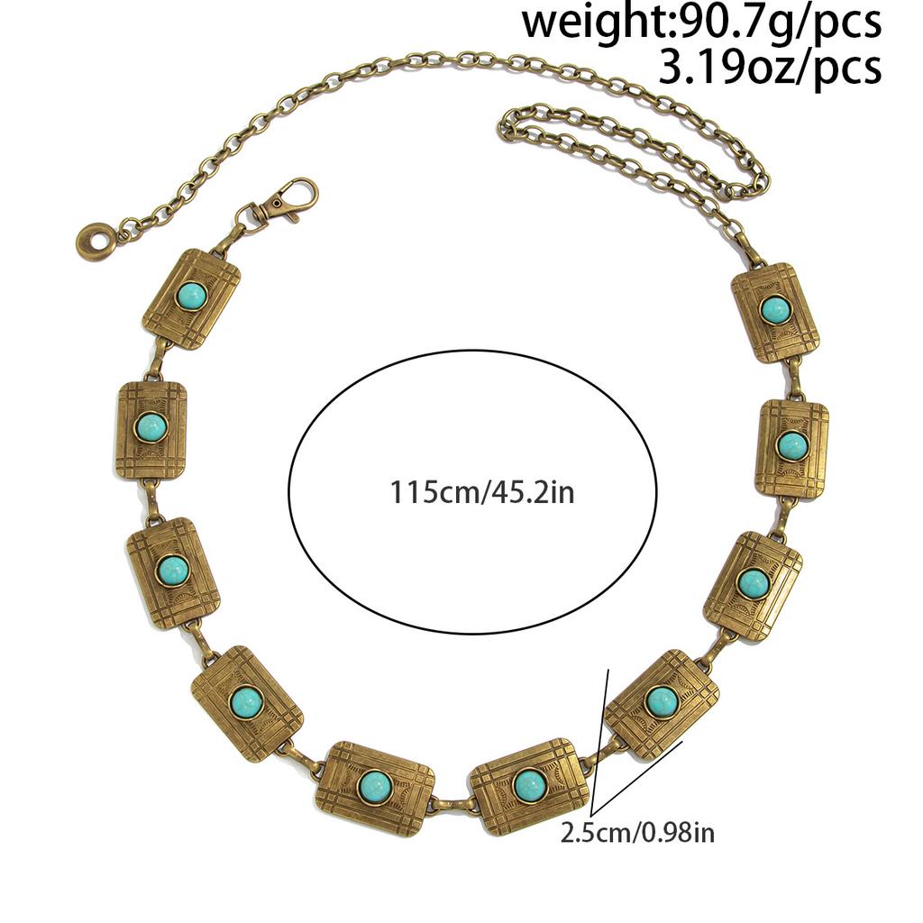 Retro Turquoise Tailleketting voor Dames Boheemse Decoratie Vintage Verstelbare Buik Tailleketting Geschikt voor Rokken Jurk Sieraden Cadeau