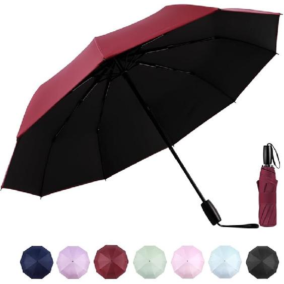 SoulRain 46  Travel Sun & rain Umbrella, Lightweight Windproof Umbrella, Portable Lightweight Compact Parasol with 95% UV Protection for women and винный
