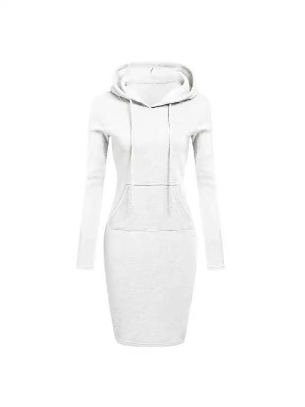 2026 Autumn/Winter European American Women's Solid Color Hooded Long Sleeve Dress