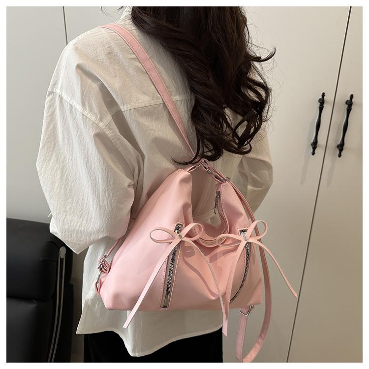 Bow Knot Faux Leather Tote Bag for Women Large Capacity Shoulder Backpack