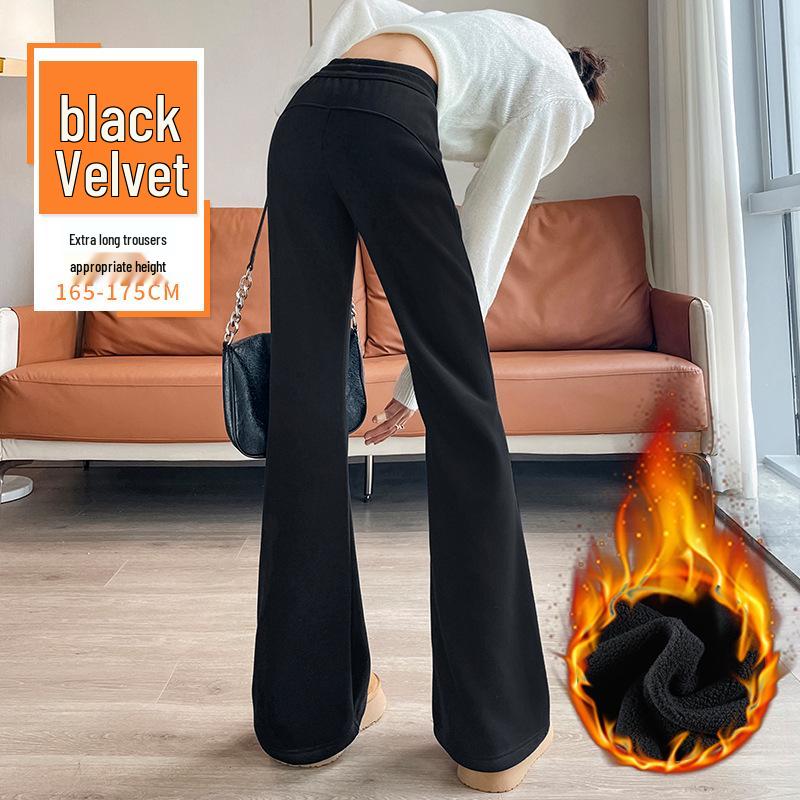 Women's Fleece-Lined Flared Knitted Wide-Leg Sweatpants, Thickened for Casual Winter Sports - Autumn/Winter 2024 Collection