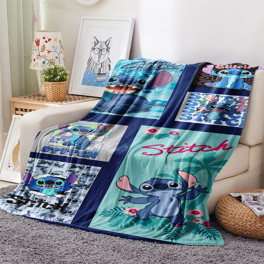 Stitch Multiple Expressions Grid Collage Pink Blue Background Print Flannel Blanket Soft Warm Throw Blanket Sofa Bedroom Decor Gift