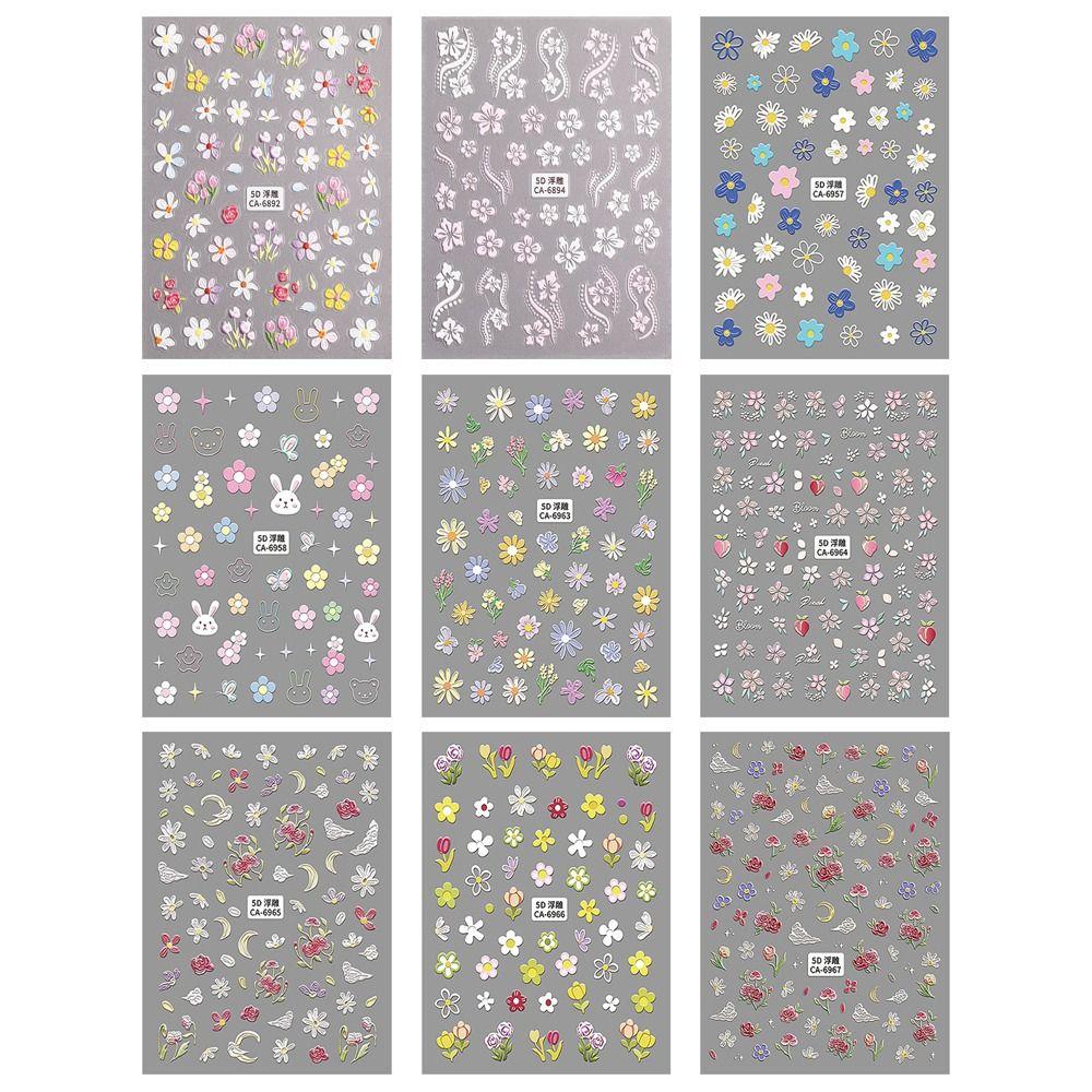 

Small Flower Relief Hibiscus Flower Nail Sticker 5D Acrylic Nail Decor Nail Type J