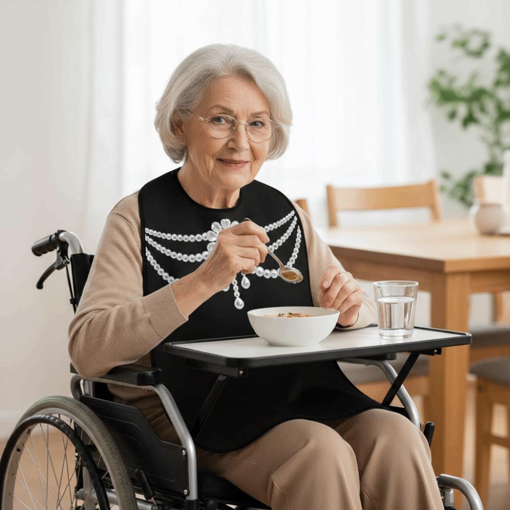 Printed Design Waterproof Elderly Bibs Foldable Oil-Resistant Adult Apron Soft Adjustable Saliva Towel Nursing Home