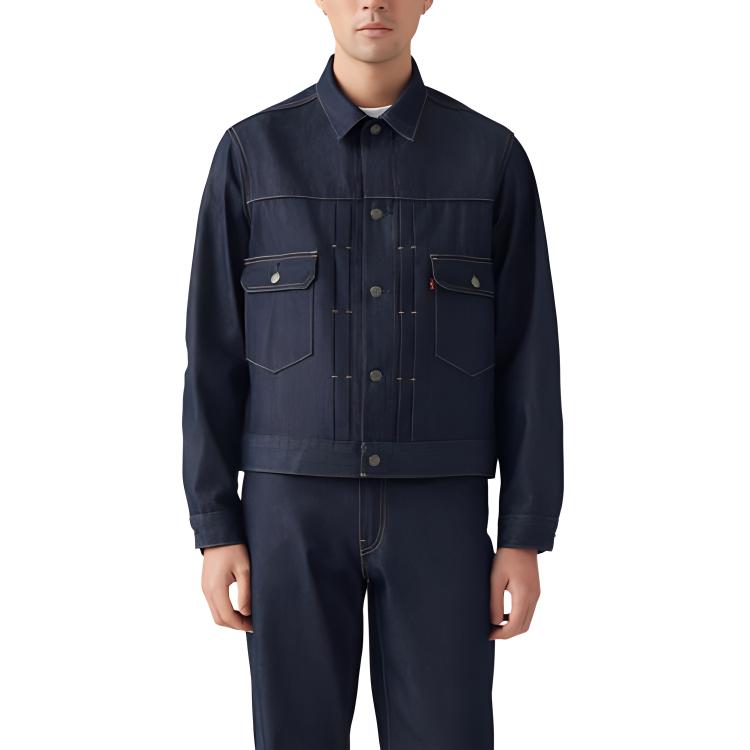 Levis FW24 Wellthread Series Solid Color Pleated Detail Flap Pocket Button-Down Long Sleeve Denim Jacket Men jackets Deep-Indigo A9190-0000