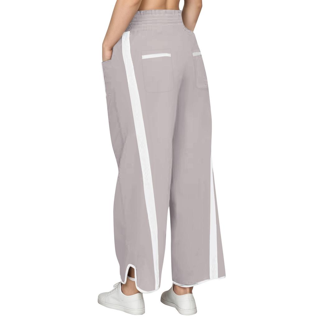 Women's Baggy Wide Leg Pants Casual Drawstring Elastic Waisted Contrast Color Workout  Track Pants