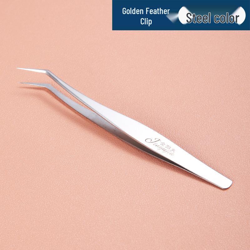 Electroplated Iridescent Stainless Steel Rose Gold Feather Eyelash Tweezers.