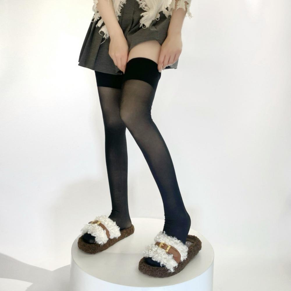 Autumn and Winter Nude Bare Leg Artifact Over The Knee Stockings Nude Skin Tone Double-layer Warm Velvet High Tube Socks Half-length Stockings Women