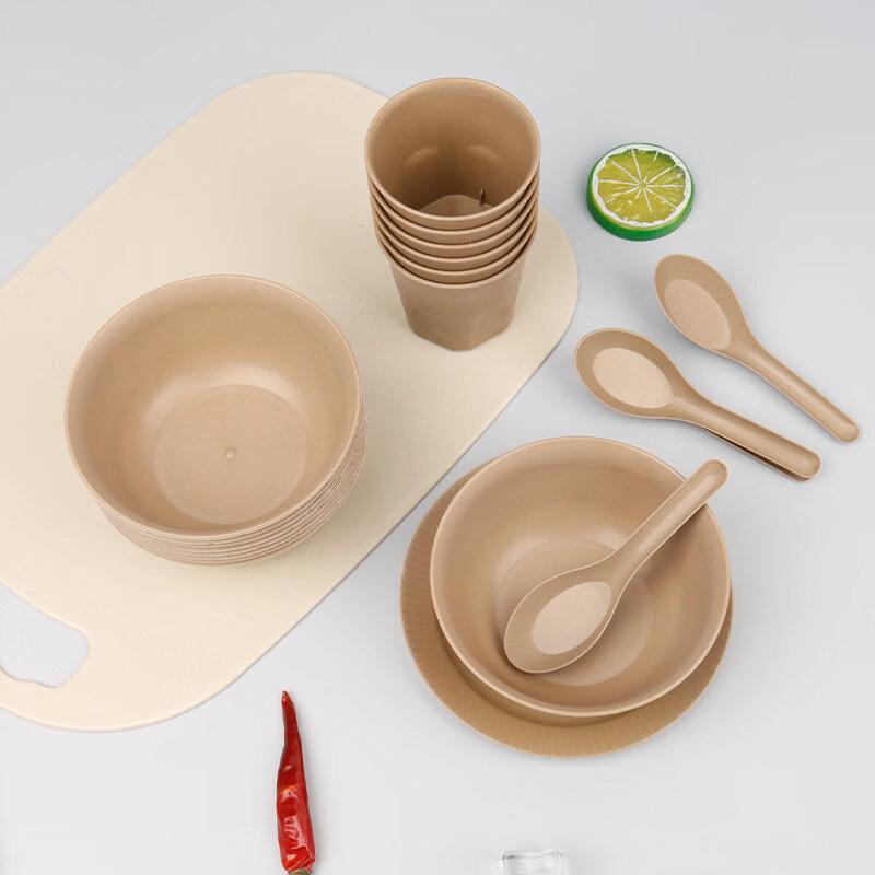 ZISIZ Rice Husk Disposable Tableware Set