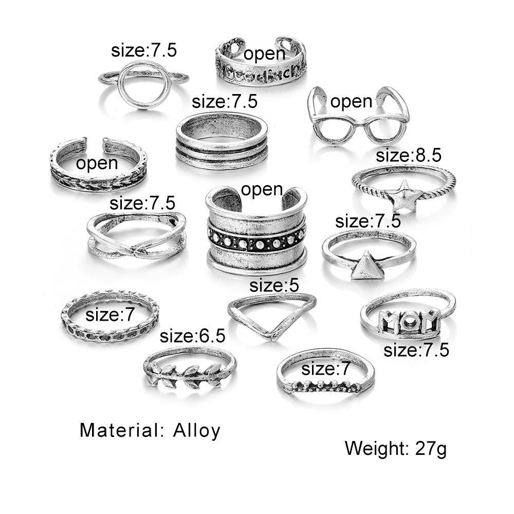 Ensemble de 14 pièces Bijoux Vintage Bague de Couple Bague Assortie Ensemble de Bagues Tempérament Élégant