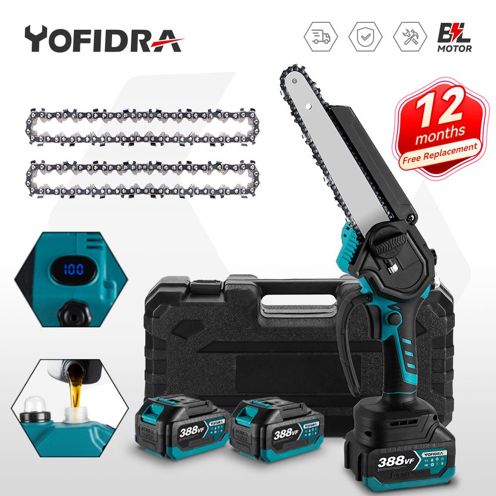 YOFIDRA 8 Inch Brushless Electric Chainsaw Cordless Rechargeable Woodworking Garden Pruning Saw Tool for Makita 18V Battery
