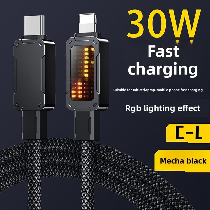 Apple Lightning And Typec Fast Charging Data Cable With Rgb Breathing Light For Tablets And Smartphones
