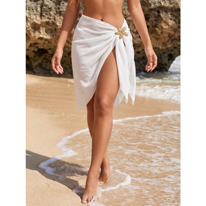 Women Sexy Chiffon Beach Wrap Skirt With Metal Decoration