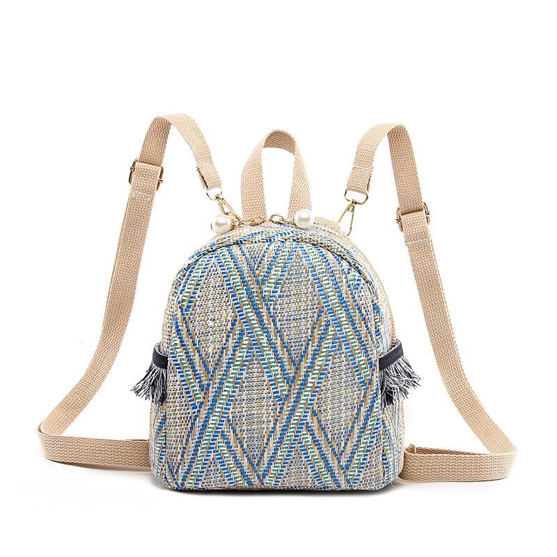 

Woven Straw Breathable Mini Backpack Women Summer Travel Casual Lightweight Fashi Daypack синий
