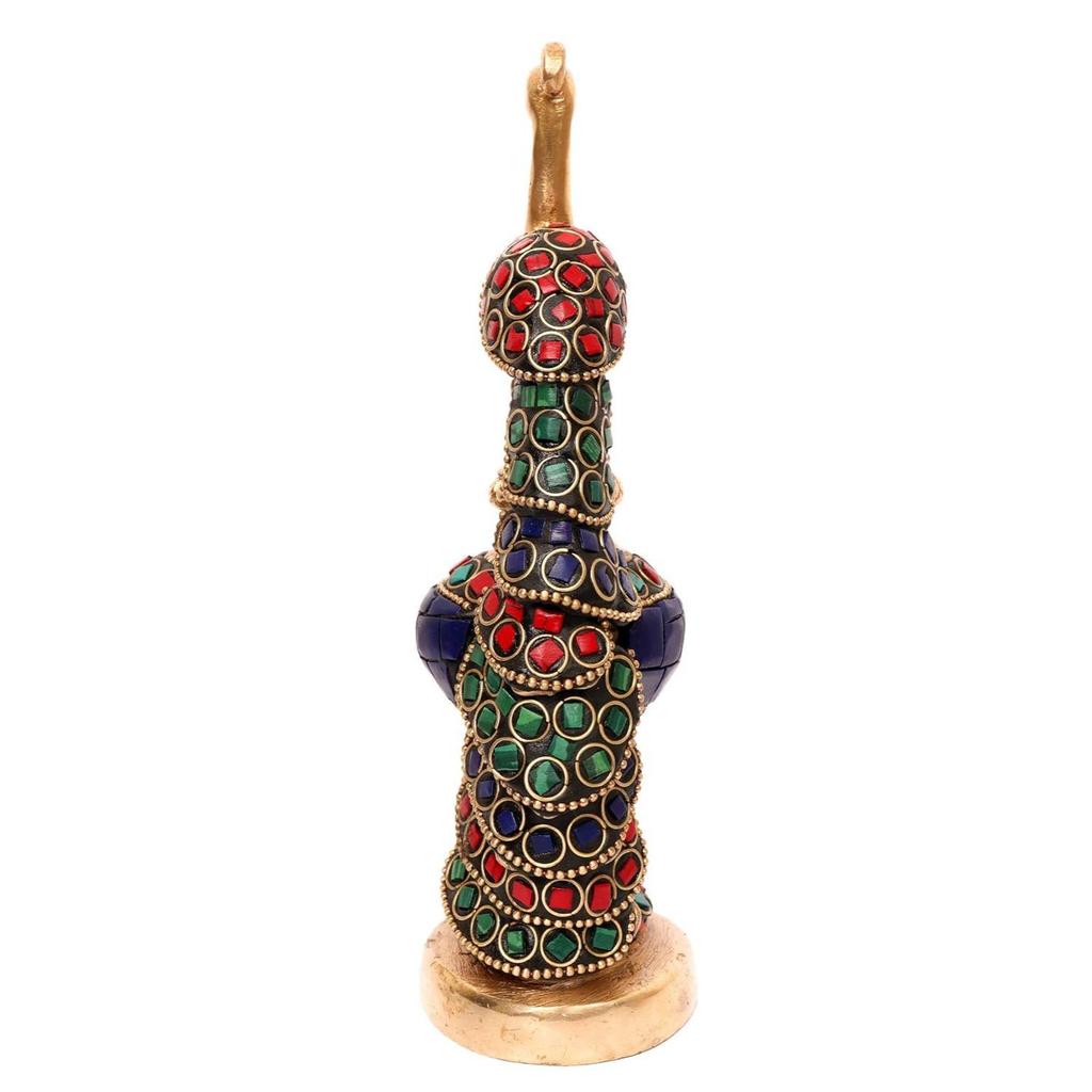 Brass Vintage Peacock Sitting Decorative Showpiece In Multicoloured Stone Finishing for Home Decor, Table Decor