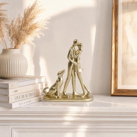 Modern Abstract Couple with Dog Resin Figurine, Romantic Man and Woman Statue Sculpture, Home Decor for Living Room Bedroom Office