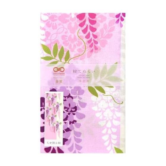 Hamamonyo Tenugui Hand Towel - Maiden Wisteria and Crest - 100% Cotton, Approx. 34cm x 90cm, Yokohama Traditional Dyeing Technique, Single-Sided