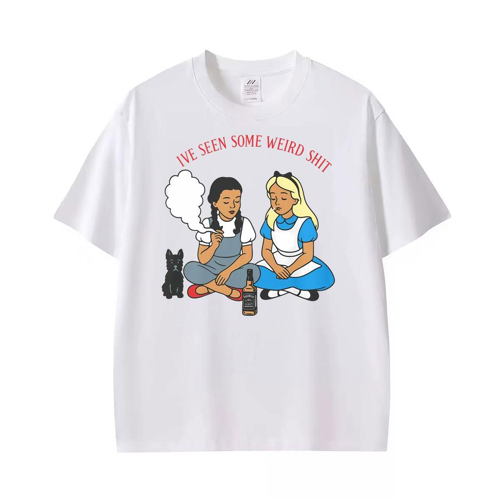 Toto And Friend Illustration Ive Seen Some Weiro Funny Smoking Bottle Cat T Shirt Unisexs Vintage Tee Shirt Summer Cotton Tshirts
