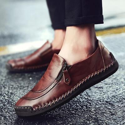Fashion Zip Leather Casual Shoes for Men Autumn Business Outdoor Men's Shoes High Quality Non-slip Men's Flats Shoes Moccasin Handmade