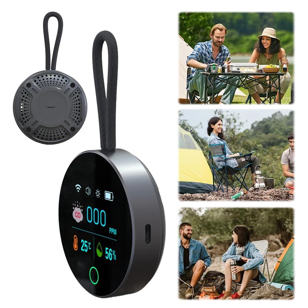 Multifunctional 3In1 Carbon Monoxide Detector with Magnetic Suction Portable Gas Detector 1000mAh CO Temperature Humidity Detector for Travel Camping