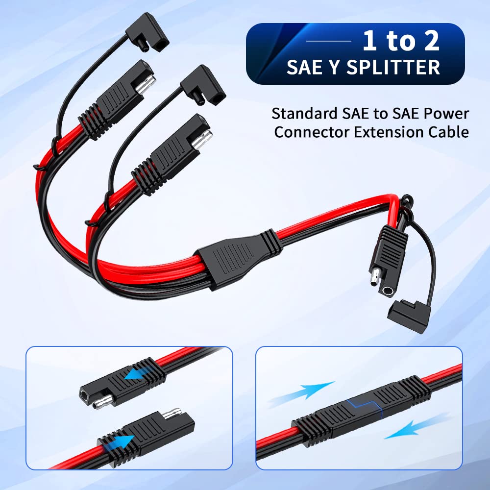 Anchtek 10AWG 1 To 2 SAE To SAE Extension Cable SAE DC Power Automotive Adapter Cable SAE Plug for Solar Panel Battery Charger