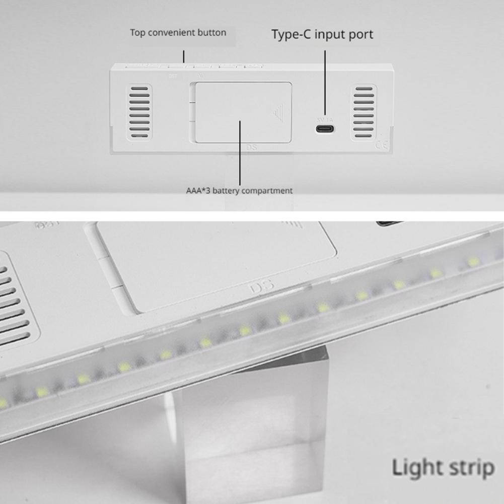 Desk Clock with Atmosphere Lights Modern Electronic Clock USB Charging Port Large Display for Bedroom Home Living Room Office