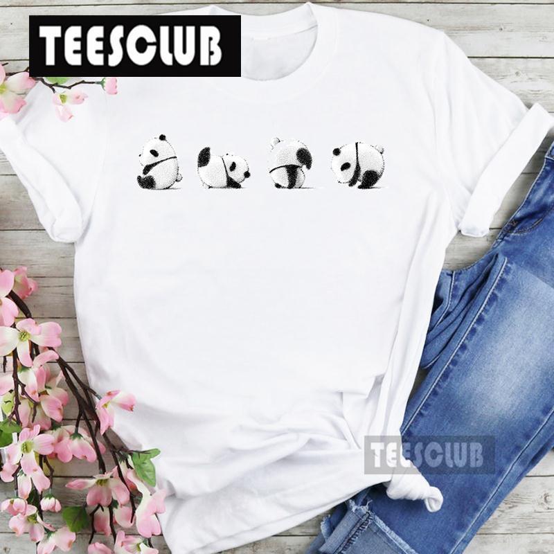 Cute Panda Black & White Personalized T-shirt Short-Sleeved round Neck Top for Men And Women Cartoon Bear Design Summer polyeste