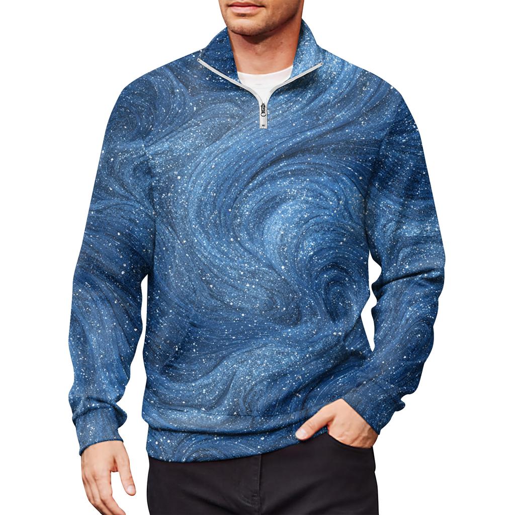 Men's Loose Casual 1/4 Zip Sweatshirt Fashion Printed Long Sleeve Top With Pockets