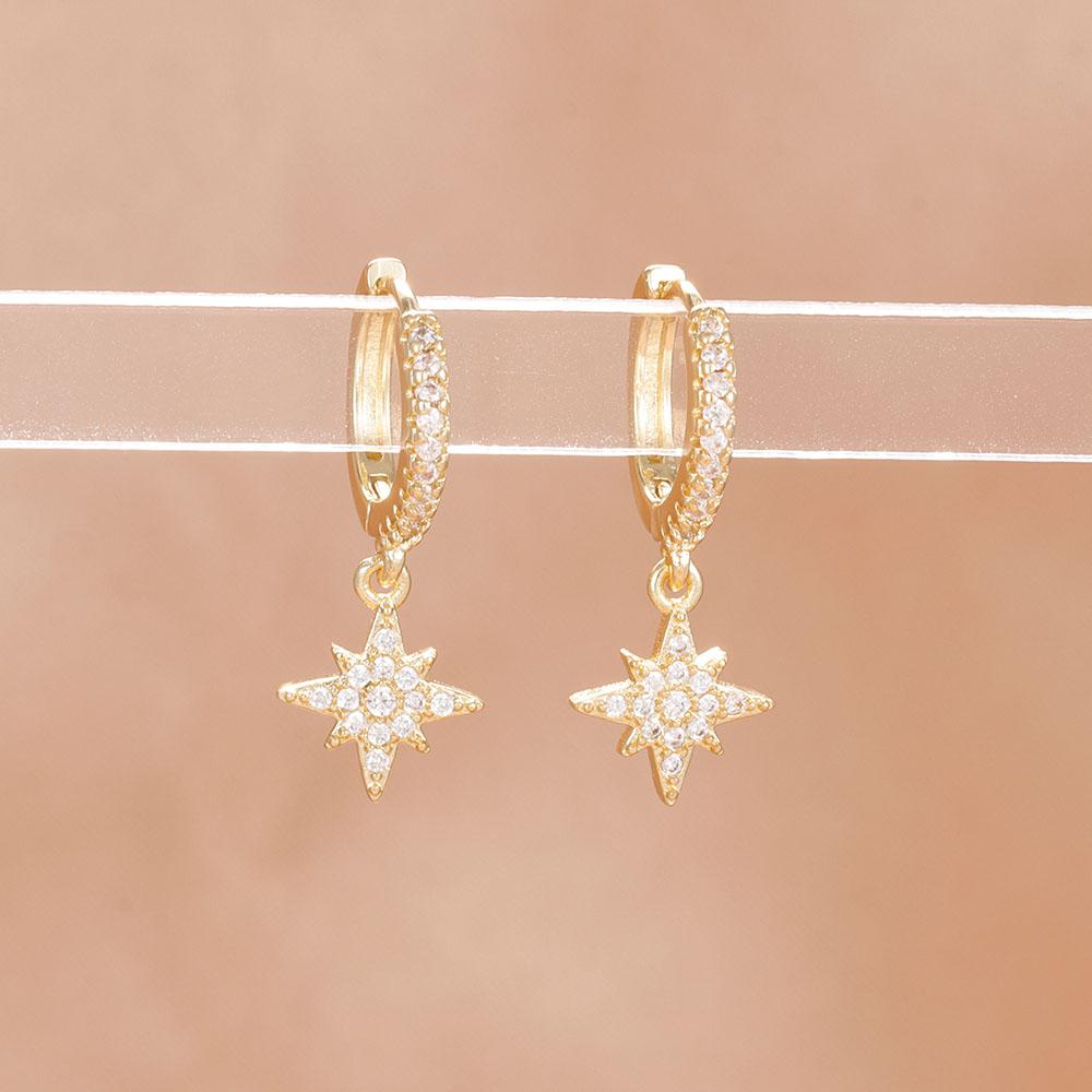 New Star Zircon Stainless Steel Pendant Hoop Earrings For Women 18K Gold Plated Pendientes Wedding Party Jewelry Accessory