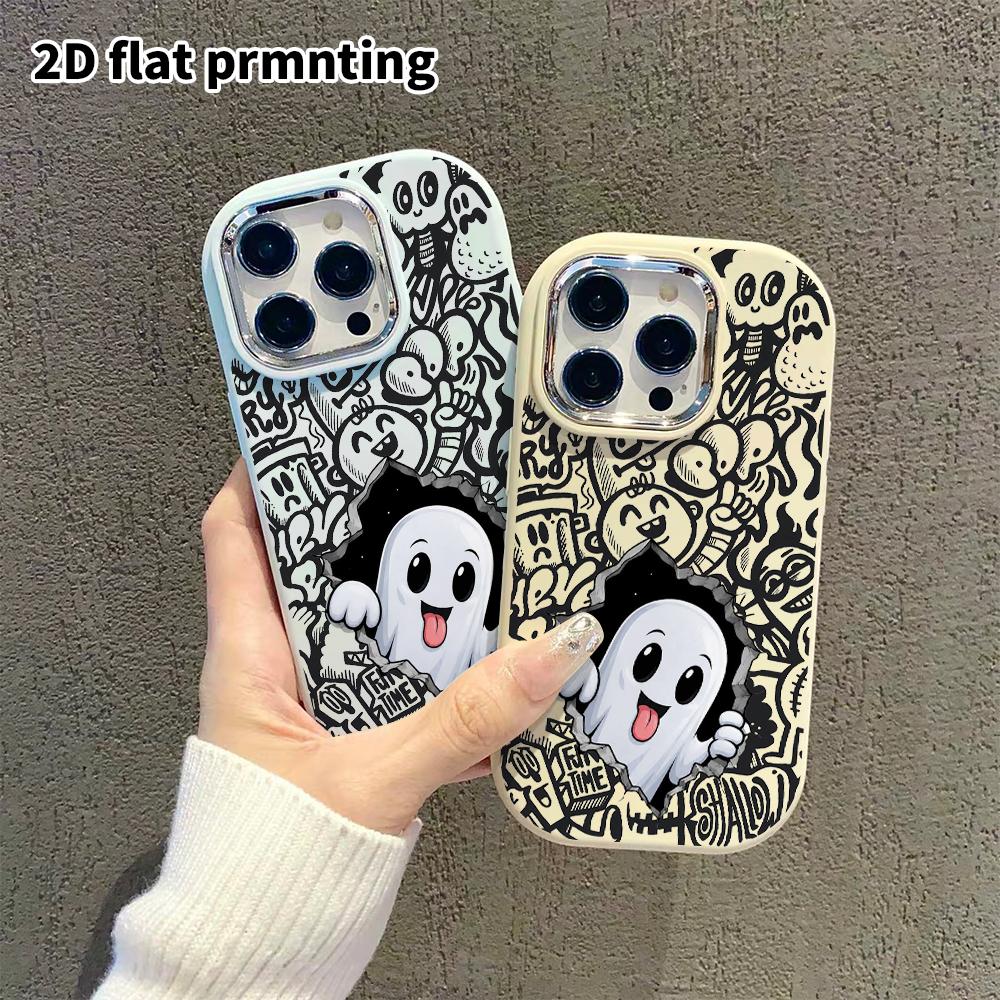 Phone Case: 2D Flat Design Suitable for iPhone 18 17 16 15 14 13 Pro Protective Case, Couple Style, Little Ghost, Christmas and Halloween Gifts