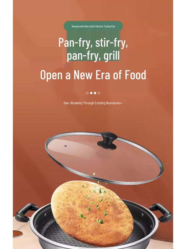 Stainless Steel Non-stick Electric Pancake and Frying Pan - Deepened and Enlarged Multi-functional Flat Bottom Grill Pan.