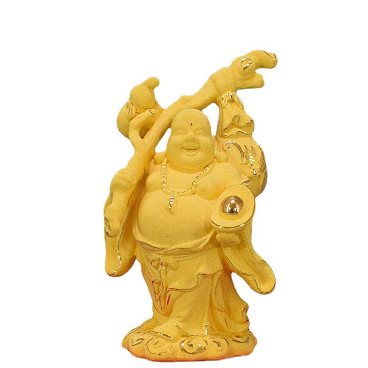 Velour Sand Gold Laughing Maitreya Buddha Statue Ornament for Home and Shop Decor