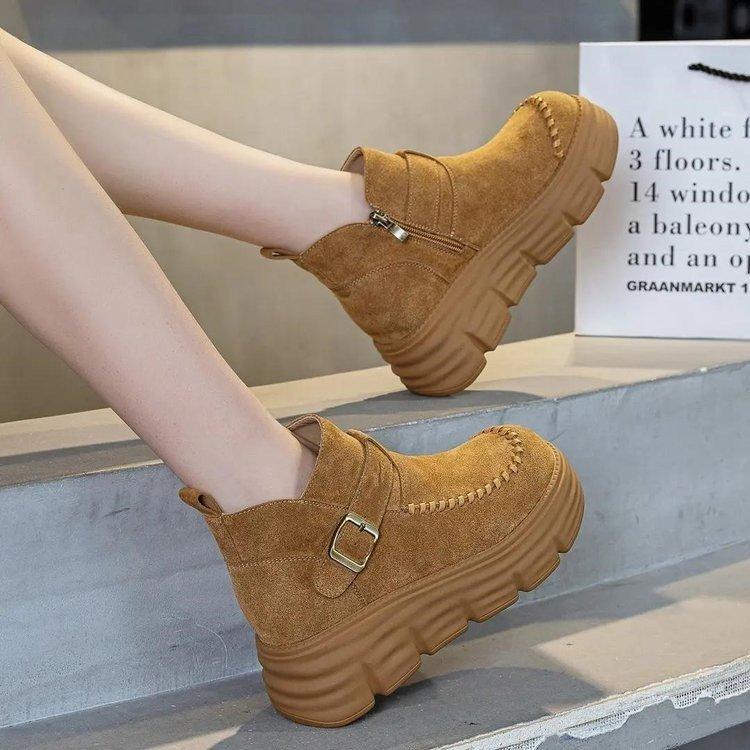 Fashion platform Martin boots women's autumn and winter new British style retro heightening casual warm short boots women's shoes