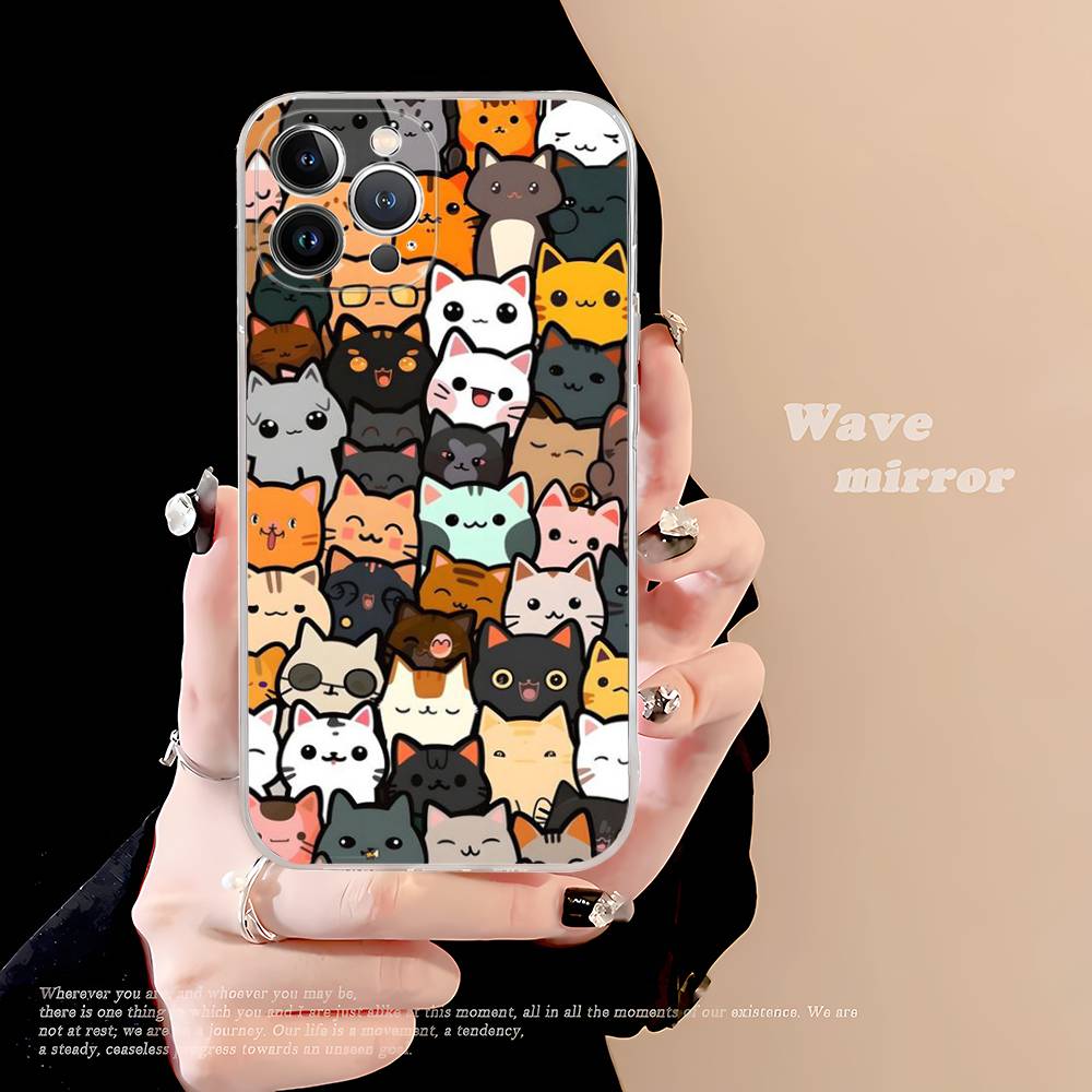 

Cartoon Cute Cats Background Phone Case For IPhone 11 13 16 12 17 14 15 Pro Max Plus Soft Clear Back Cover Coque iPhone 12pro max