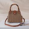 Borsa intrecciata in paglia vintage con manico in bambù, Borsa a tracolla e a mano 2 in 1, Borsa tote bohémien da donna per il pendolarismo