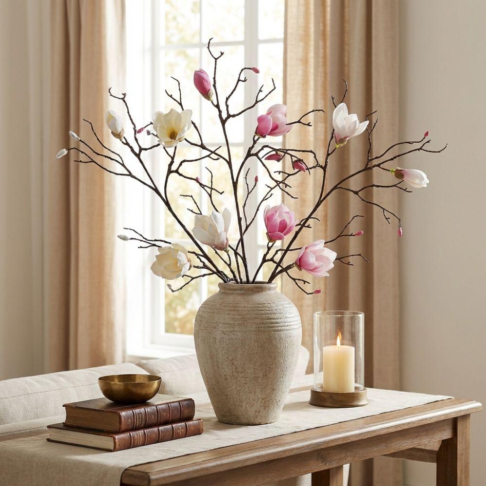 Large Artificial Magnolia Flower Handmade Real Touch Simulation Big Magnolia Realistic Plastic Faux Magnolia Branch Garden Decor