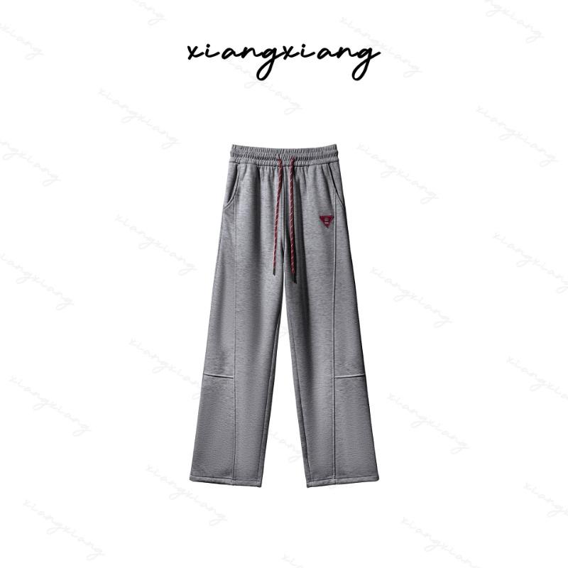 

Xiangxiang autumn and winter high-waisted loose casual pants women s thin wide-leg splicing elastic-waisted glutinous rice pants S черный серый