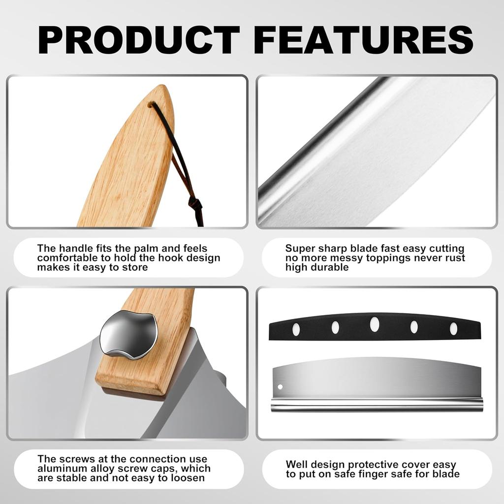 Pizza Shovel Aluminum Pizza Scraper 12inch Metal Pizza Spatula(12"x14") With a Swing Cutter and a Foldable Wooden Handle Suitable for Baking