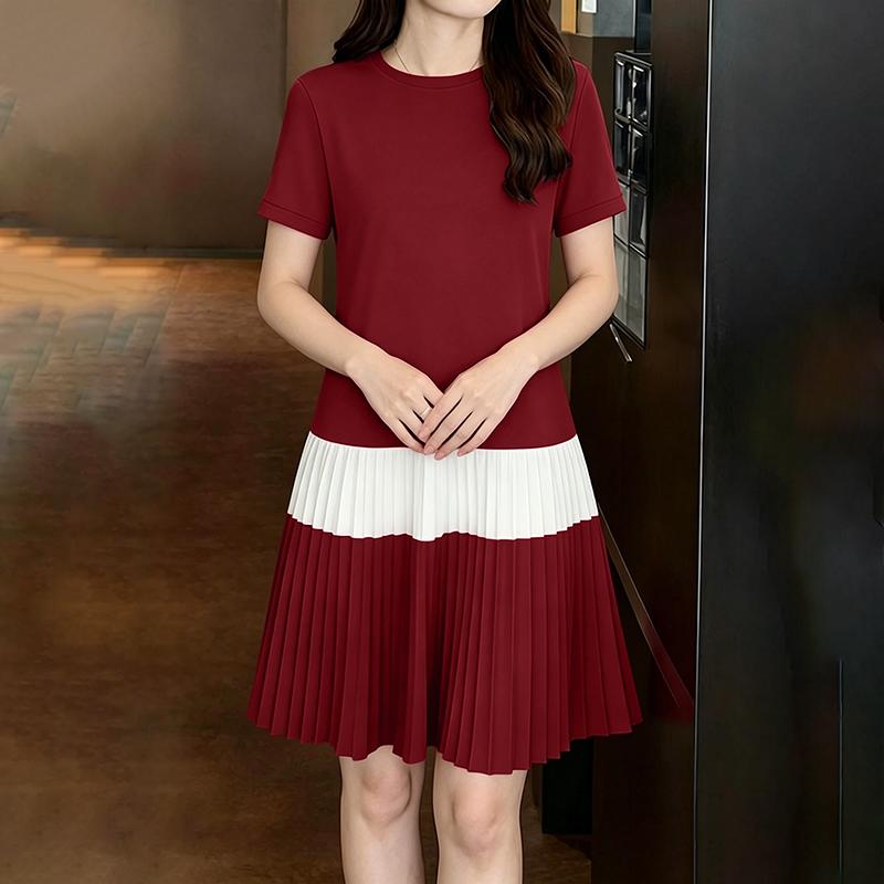 ZANZEA Women Casual Round Neck Short Sleeve Pleated Hem Summer Dress