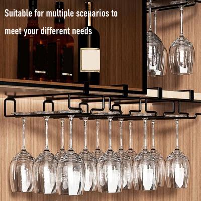 Red Wine Glass Holder Thickened Metal Wood Bracket Stable Anti-Rust Adhesive Mount No Drilling Upside-Down Storage Decorative Kitchen Rack