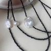 Φυσικό κολιέ με μαργαριτάρια γλυκού νερού niche μεγάλο μπαρόκ μαργαριτάρι μαύρο σπινέλιο αλυσίδα κλείδας κλειδαριάς casual ευέλικτο για άνδρες και γυναίκες ζευγάρια