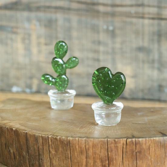 Cactus Ornaments Good Craftsmanship Decorative Glass Miniature Cactus Bonsai Figurine