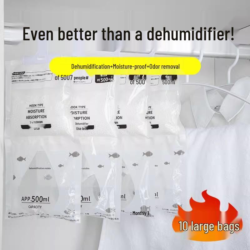 Moisture-Absorbent Hanging Dehumidifier Bag - Prevents Mildew and Dampness for Dorms, Wardrobes, and Homes.