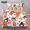 Lucky Cat Bedding Set For Kids Girls Boys 3D Print Floral Duvet Cover Set Microfiber Chinese Traditional Style Comforter Cover
