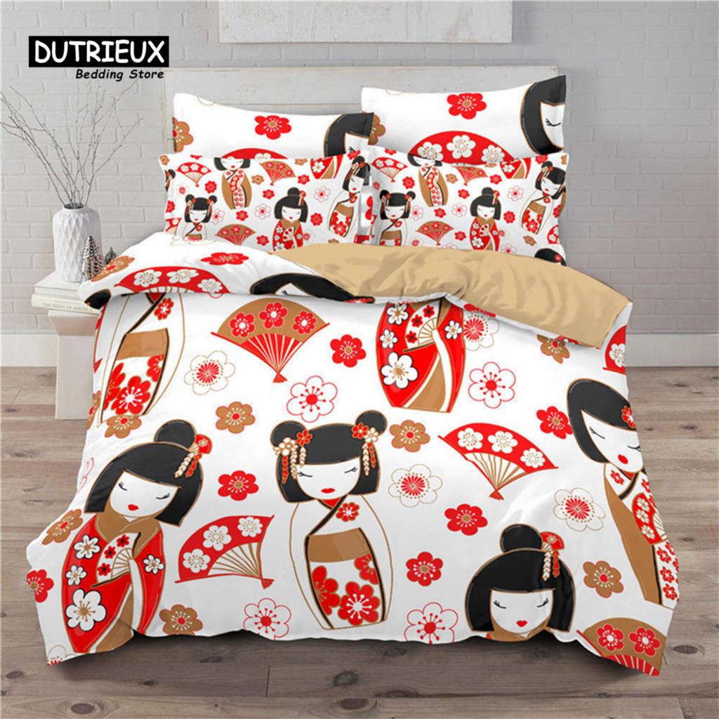 Lucky Cat Bedding Set For Kids Girls Boys 3D Print Floral Duvet Cover Set Microfiber Chinese Traditional Style Comforter Cover