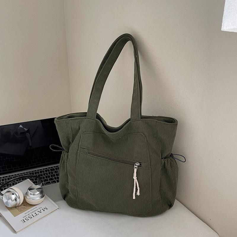 

New Corduroy Simple Shoulder Bag Fashi Striped Wrinkle Design Casual Handle Bag for Women Casual and Versatile Storage Bags зелений
